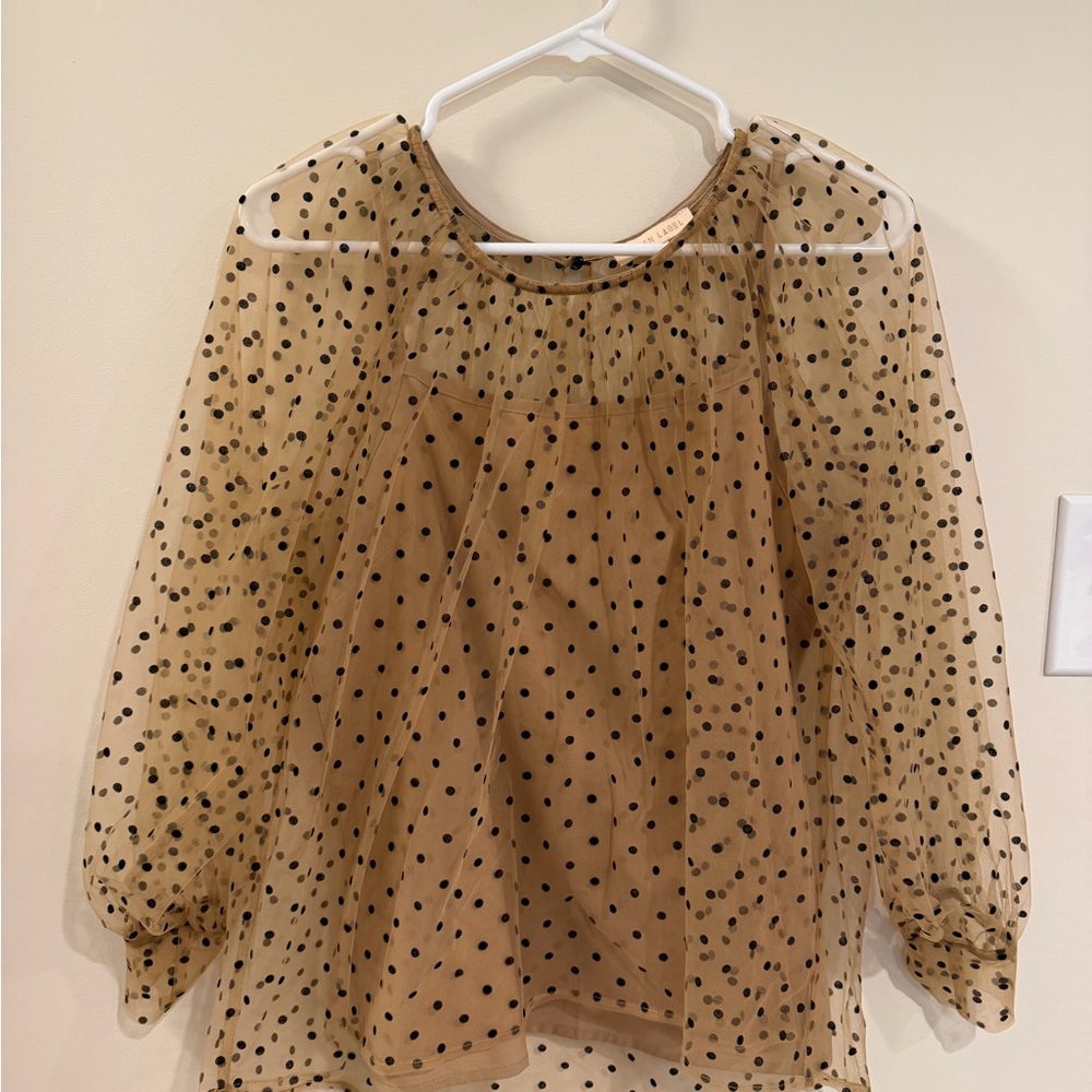 Sheer Tan Polka-Dot Puff-Sleeve Blouse from VICI